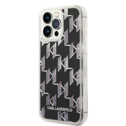 Puzdro MagSafe pre Apple iPhone 14 Pro Max, Karl Lagerfeld, Monogram Liquid Glitter, Čierne