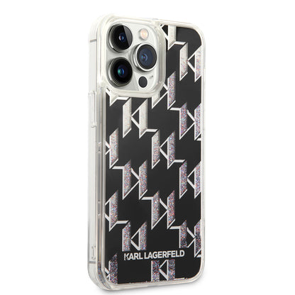 Puzdro MagSafe pre Apple iPhone 14 Pro Max, Karl Lagerfeld, Monogram Liquid Glitter, Čierne