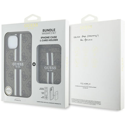 Puzdro MagSafe pre Apple iPhone 15, Guess, Cardslot 4G Stripes, Hnedé
