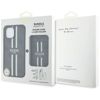 Puzdro MagSafe pre Apple iPhone 15, Guess, Cardslot 4G Stripes, Čierne
