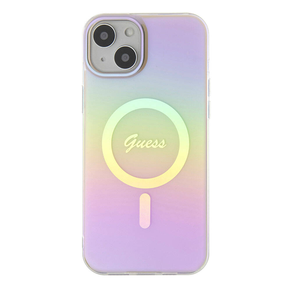 Puzdro MagSafe pre Apple iPhone 15, Guess, IML Iridescent Script, Ružové GUHMP15SHITSP