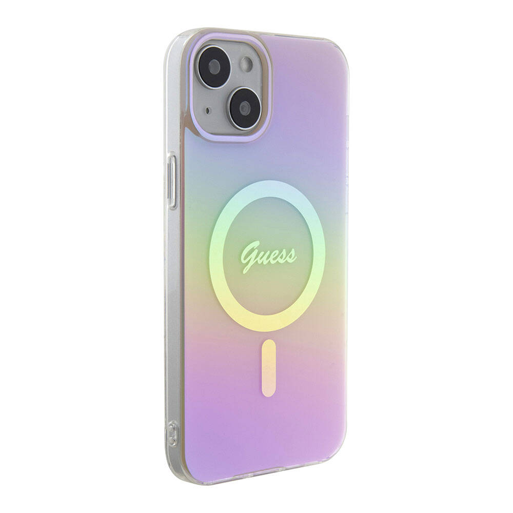 Puzdro MagSafe pre Apple iPhone 15, Guess, IML Iridescent Script, Ružové GUHMP15SHITSP