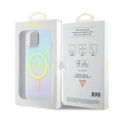 Puzdro MagSafe pre Apple iPhone 15, Guess, IML Iridescent, Tyrkysová