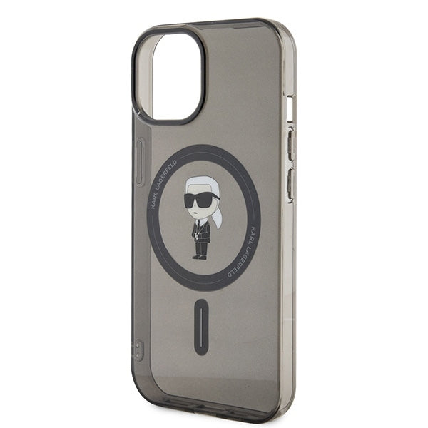 Puzdro MagSafe pre Apple iPhone 15, Karl Lagerfeld, IML Ikonik Karl, Čierne