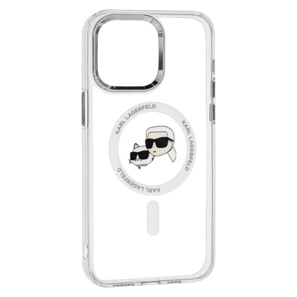 Puzdro MagSafe pre Apple iPhone 15, Karl Lagerfeld, IML Metal Karl & Choupette's Heads, Transparentné