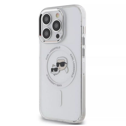 Puzdro MagSafe pre Apple iPhone 15, Karl Lagerfeld, IML Metal Karl & Choupette's Heads, Transparentné