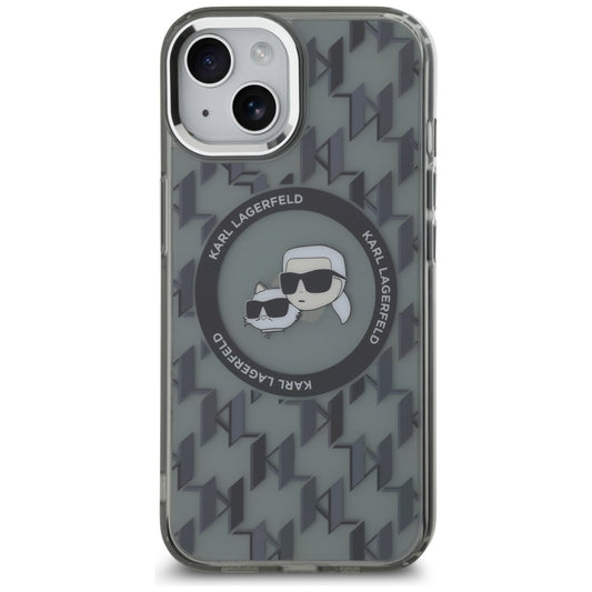 MagSafe Case for Apple iPhone 15, Karl Lagerfeld, IML Monogram Karl & Choupette's Heads, Black