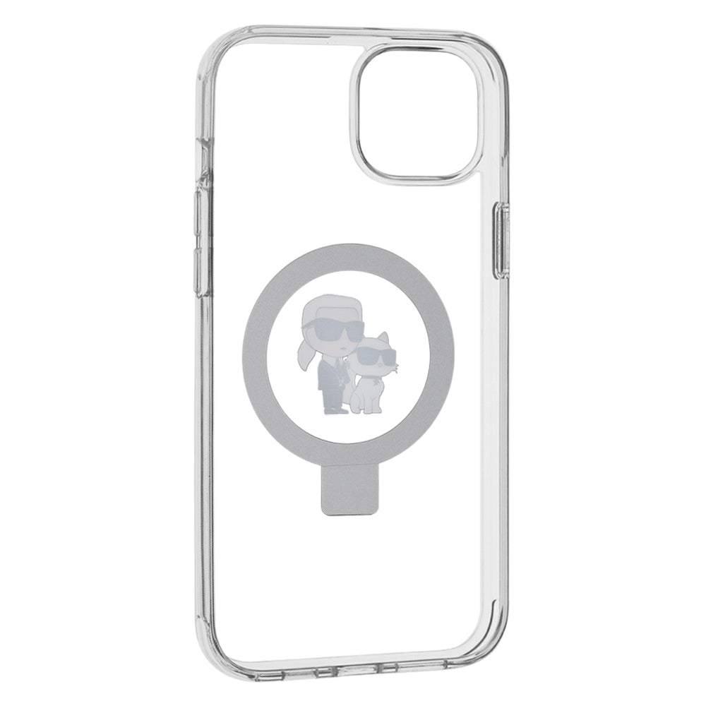 Puzdro MagSafe pre Apple iPhone 15 Plus, Karl Lagerfeld, Ringstand Karl and Choupette, Biela