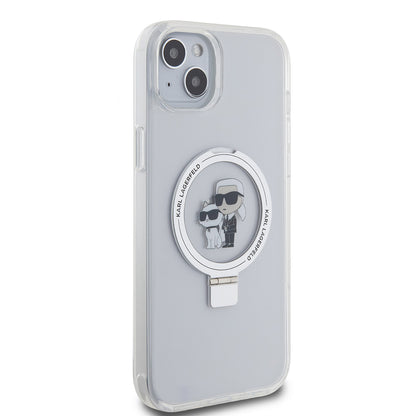 Puzdro MagSafe pre Apple iPhone 15 Plus, Karl Lagerfeld, Ringstand Karl and Choupette, Biela