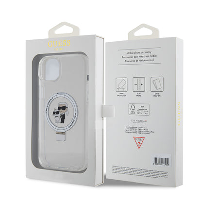 Puzdro MagSafe pre Apple iPhone 15 Plus, Karl Lagerfeld, Ringstand Karl and Choupette, Biela