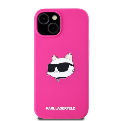 MagSafe Case for Apple iPhone 15, Karl Lagerfeld, Silicone Choupette's Head, Fuchsia
