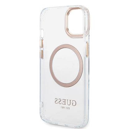 MagSafe Case for Apple iPhone 15 Plus, Guess, Metal Outline, Gold