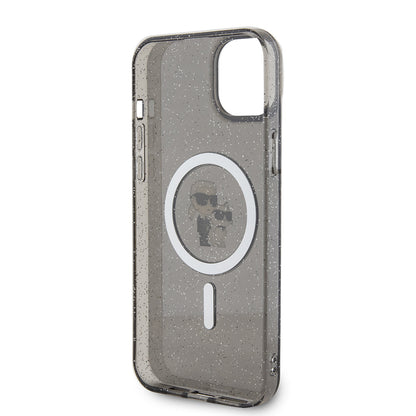 Puzdro MagSafe pre Apple iPhone 15 Plus, Karl Lagerfeld, Glitter, Čierne