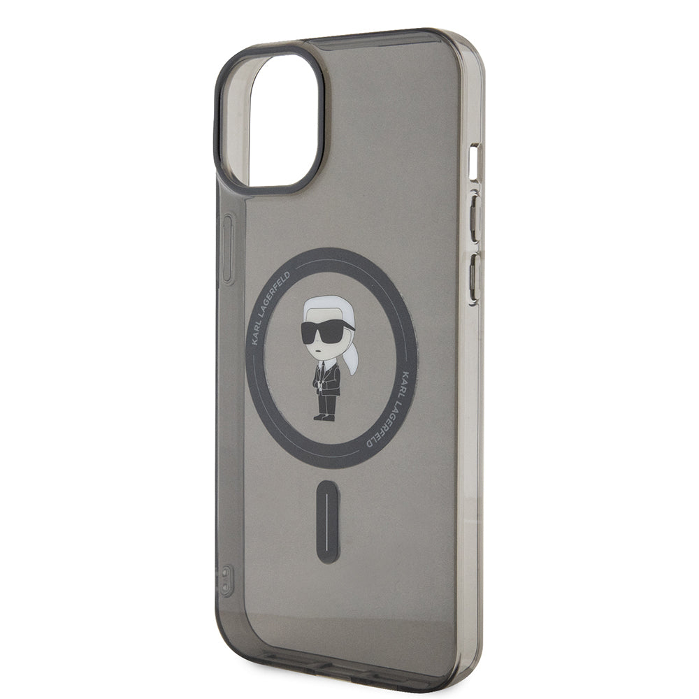 Puzdro MagSafe pre Apple iPhone 15 Plus, Karl Lagerfeld, IML Ikonik Karl, Čierne