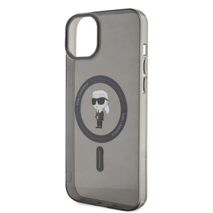 Puzdro MagSafe pre Apple iPhone 15 Plus, Karl Lagerfeld, IML Ikonik Karl, Čierne