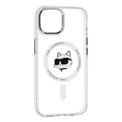 Puzdro MagSafe pre Apple iPhone 15 Plus, Karl Lagerfeld, IML Metal Choupette's Head, Biela