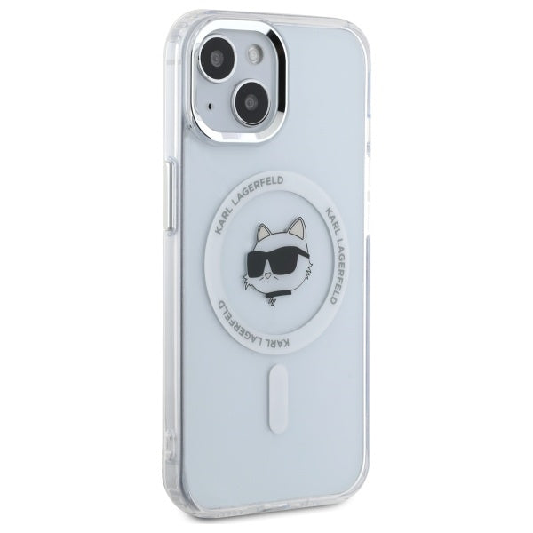 Puzdro MagSafe pre Apple iPhone 15 Plus, Karl Lagerfeld, IML Metal Choupette's Head, Biela