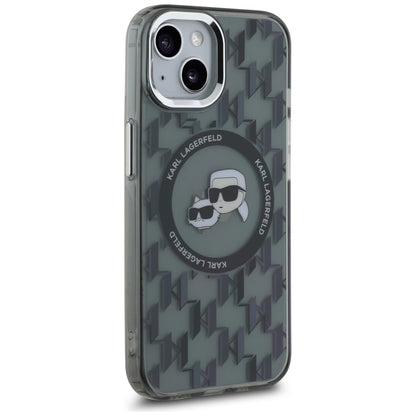 Puzdro MagSafe pre Apple iPhone 15 Plus, Karl Lagerfeld, IML Monogram Karl & Choupette's Heads, Čierne