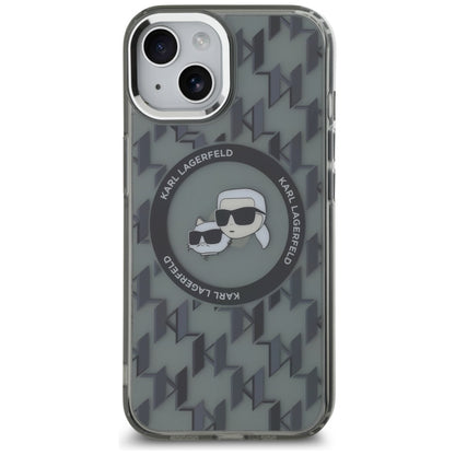 Puzdro MagSafe pre Apple iPhone 15 Plus, Karl Lagerfeld, IML Monogram Karl & Choupette's Heads, Čierne