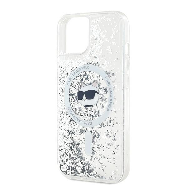 Puzdro MagSafe pre Apple iPhone 15 Plus, Karl Lagerfeld, Liquid Glitter Choupette's Head, Transparentné