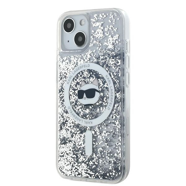 Puzdro MagSafe pre Apple iPhone 15 Plus, Karl Lagerfeld, Liquid Glitter Choupette's Head, Transparentné