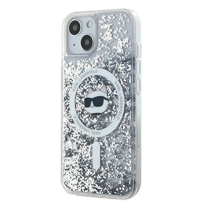 Puzdro MagSafe pre Apple iPhone 15 Plus, Karl Lagerfeld, Liquid Glitter Choupette's Head, Transparentné