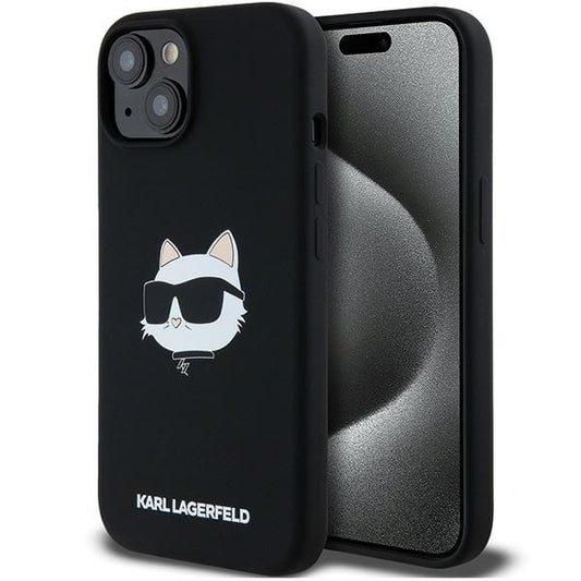 Puzdro MagSafe pre Apple iPhone 15 Plus, Karl Lagerfeld, Silicone Choupette's Head, Čierne