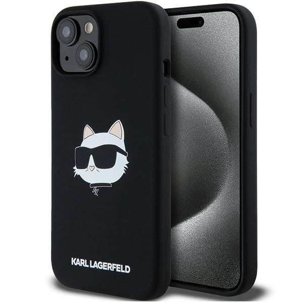 Puzdro MagSafe pre Apple iPhone 15 Plus, Karl Lagerfeld, Silicone Choupette's Head, Čierne