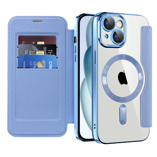 MagSafe Case for Apple iPhone 15 Plus, Techsuit, SmartMag Book, Blue