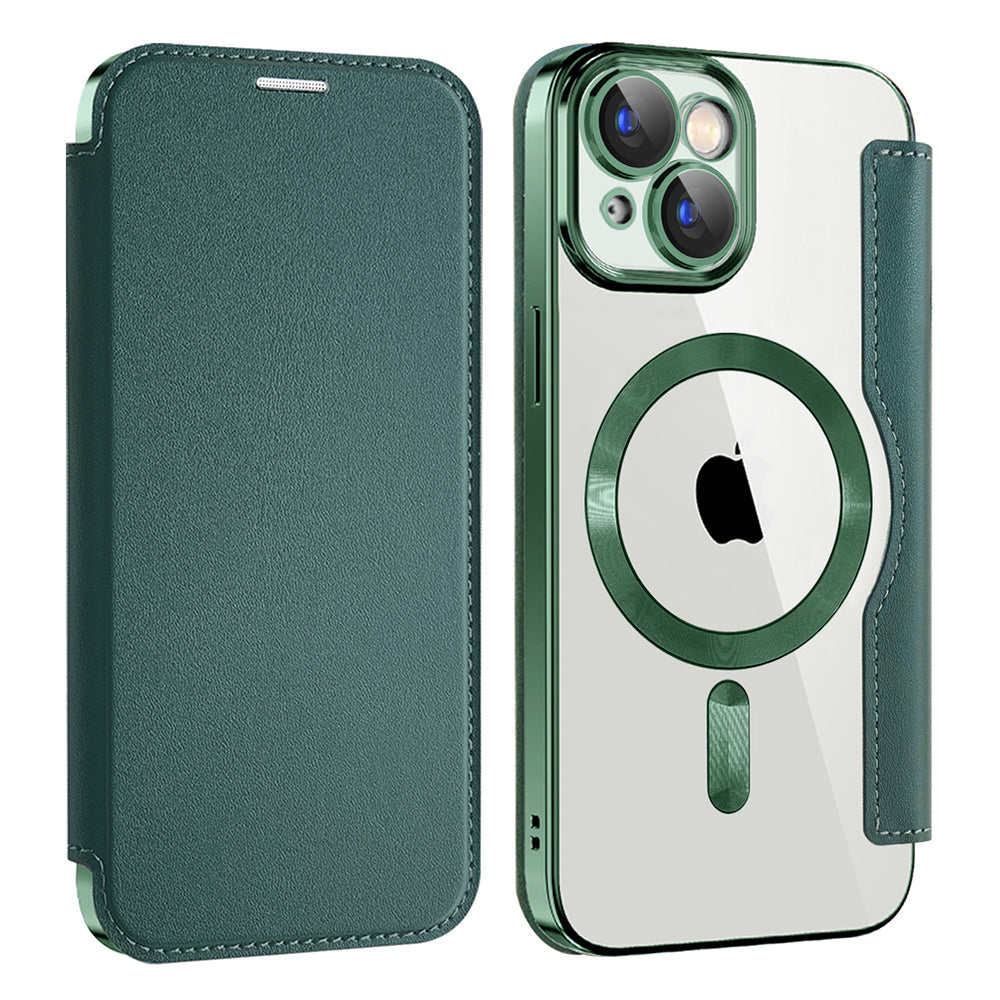 MagSafe Case for Apple iPhone 15 Plus, Techsuit, SmartMag Book, Green