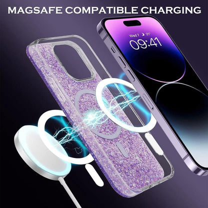MagSafe Case for Apple iPhone 15 Plus, Techsuit, Sparkly Glitter, Magenta