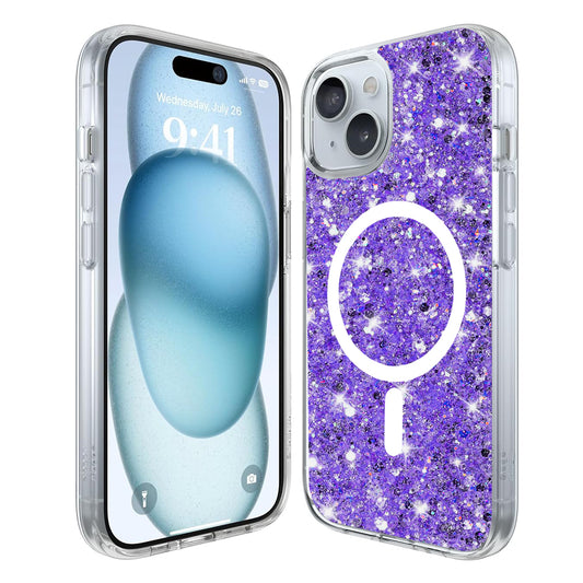 MagSafe puzdro pre Apple iPhone 15 Plus, Techsuit, Trblietavý Glitter, Fialová