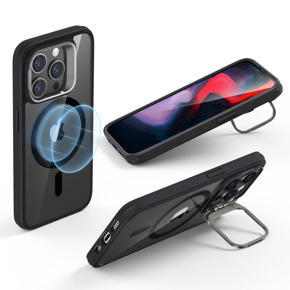 Puzdro MagSafe pre Apple iPhone 15 Pro, ESR, Classic Hybrid Kickstand, Čierne Transparentné