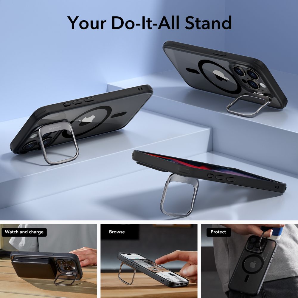 Puzdro MagSafe pre Apple iPhone 15 Pro, ESR, Classic Hybrid Kickstand, Čierne Transparentné