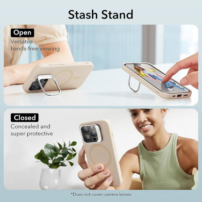 Puzdro MagSafe pre Apple iPhone 15 Pro, ESR, Cloud Soft Kickstand, Krémové