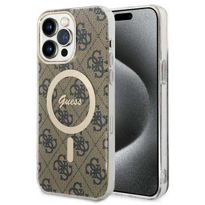 Puzdro MagSafe pre Apple iPhone 15 Pro, Guess, 4G IML, Hnedé GUHMP15LH4STW