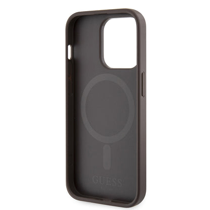 Puzdro MagSafe pre Apple iPhone 15 Pro, Guess, 4G Printed Stripes, Hnedé