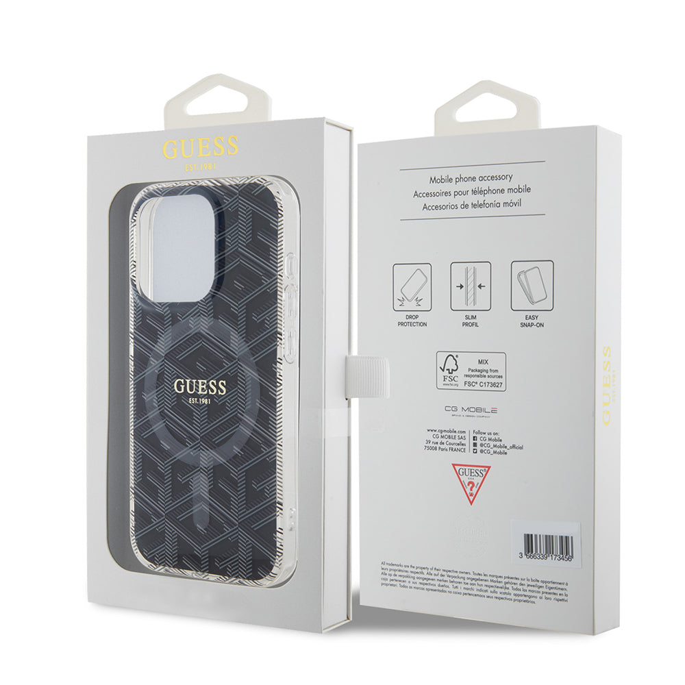 Puzdro MagSafe pre Apple iPhone 15 Pro, Guess, IML Gcube, Čierne