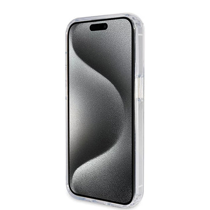 Puzdro MagSafe pre Apple iPhone 15 Pro, Guess, IML Ring Stand Glitter, Transparentné