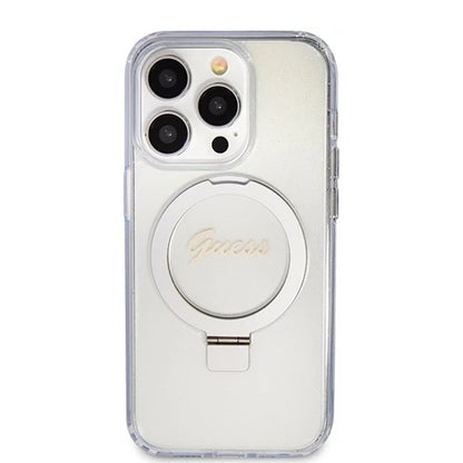 Puzdro MagSafe pre Apple iPhone 15 Pro, Guess, IML Ring Stand Glitter, Transparentné
