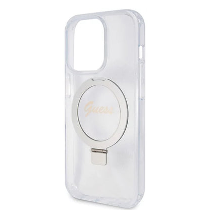 Puzdro MagSafe pre Apple iPhone 15 Pro, Guess, IML Ring Stand Glitter, Transparentné