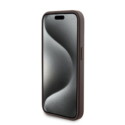 Puzdro MagSafe pre Apple iPhone 15 Pro, Guess, Powerbank 4G Metal Logo, Hnedé