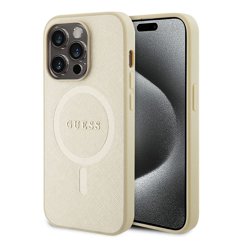 MagSafe Case for Apple iPhone 15 Pro, Guess, Saffiano, Beige