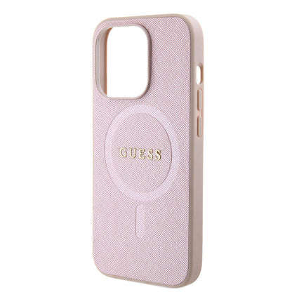 Puzdro MagSafe pre Apple iPhone 15 Pro, Guess, Saffiano, Ružová