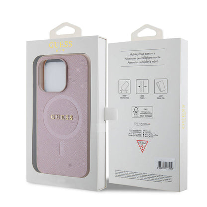 Puzdro MagSafe pre Apple iPhone 15 Pro, Guess, Saffiano, Ružová