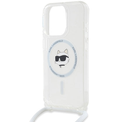 MagSafe Case for Apple iPhone 15 Pro, Karl Lagerfeld, IML Crossbody Choupette's Head with Strap, Transparent