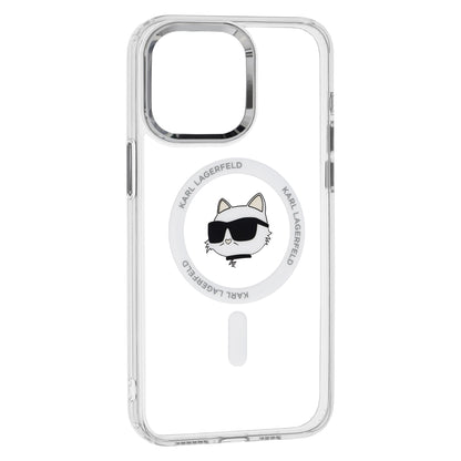 Puzdro MagSafe pre Apple iPhone 15 Pro, Karl Lagerfeld, IML Metal Choupette's Head, Biela