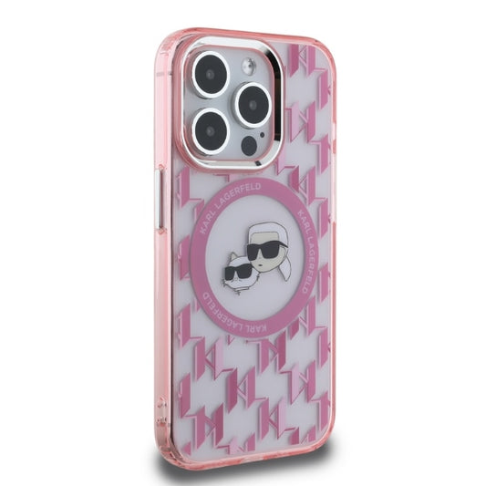 MagSafe Case for Apple iPhone 15 Pro, Karl Lagerfeld, IML Monogram Karl & Choupette's Heads, Pink