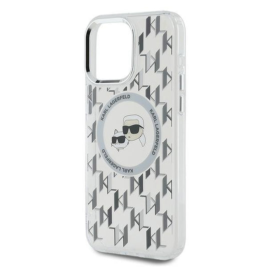 MagSafe Case for Apple iPhone 15 Pro, Karl Lagerfeld, IML Monogram Karl & Choupette's Heads, Transparent