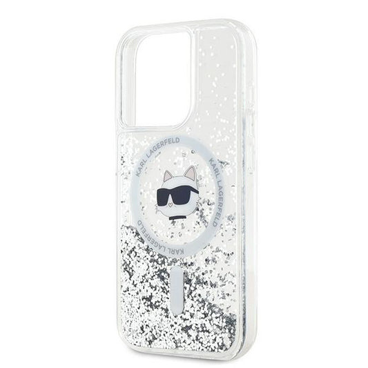 Puzdro MagSafe pre Apple iPhone 15 Pro, Karl Lagerfeld, Liquid Glitter Choupette Head, Transparentné